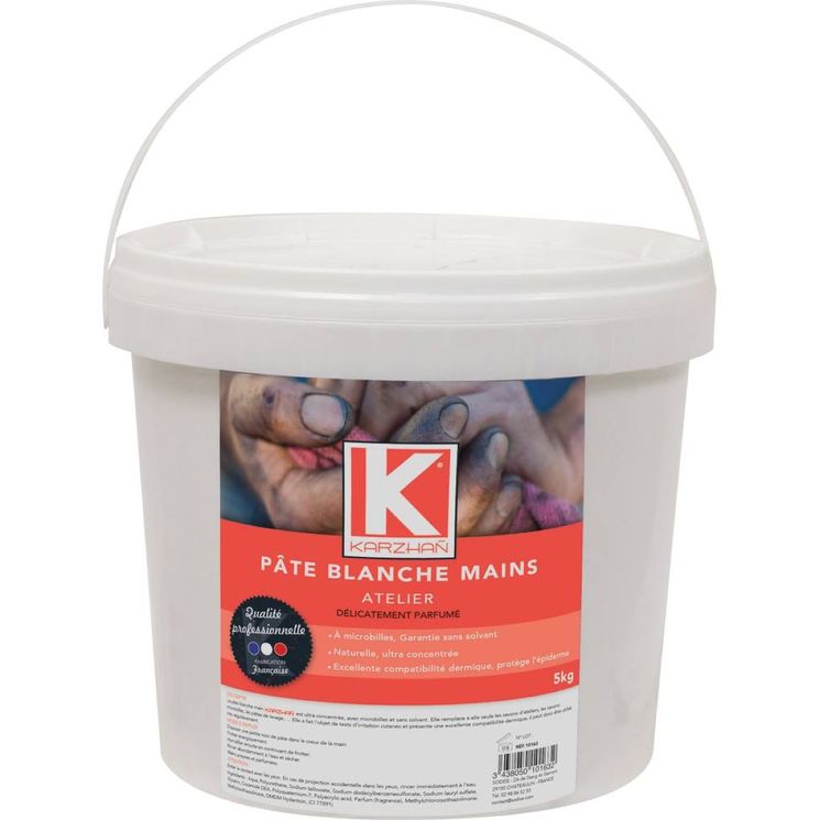 Pâte de lavage des mains, sans solvant, hypoallergénique, abrasif végétal, blanche KARZHAN, seau de 5 litres