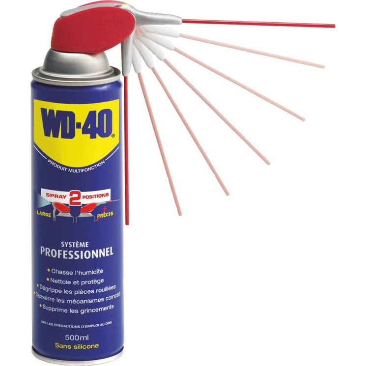 WD-40 aérosol 500ML dégrippant professionnel avec canule professionnelle, 2 positions - l´indispensable