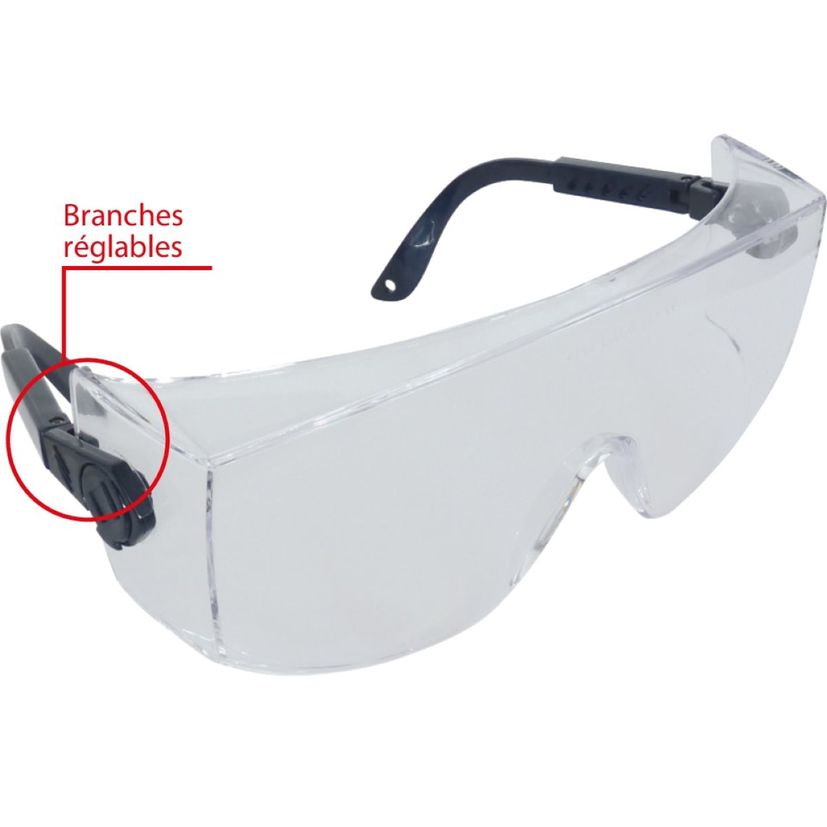 Surlunette de protection XXXL ajustable, incolore, protection latérale, branches réglables, 10405, NOWERA