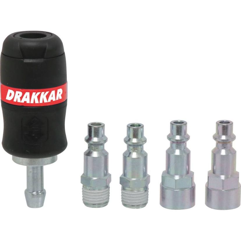 Kit de 5 raccords rapides sécurité pour tuyau 8 mm, passage d'air 6 mm - filetage 1/4", DRAKKAR