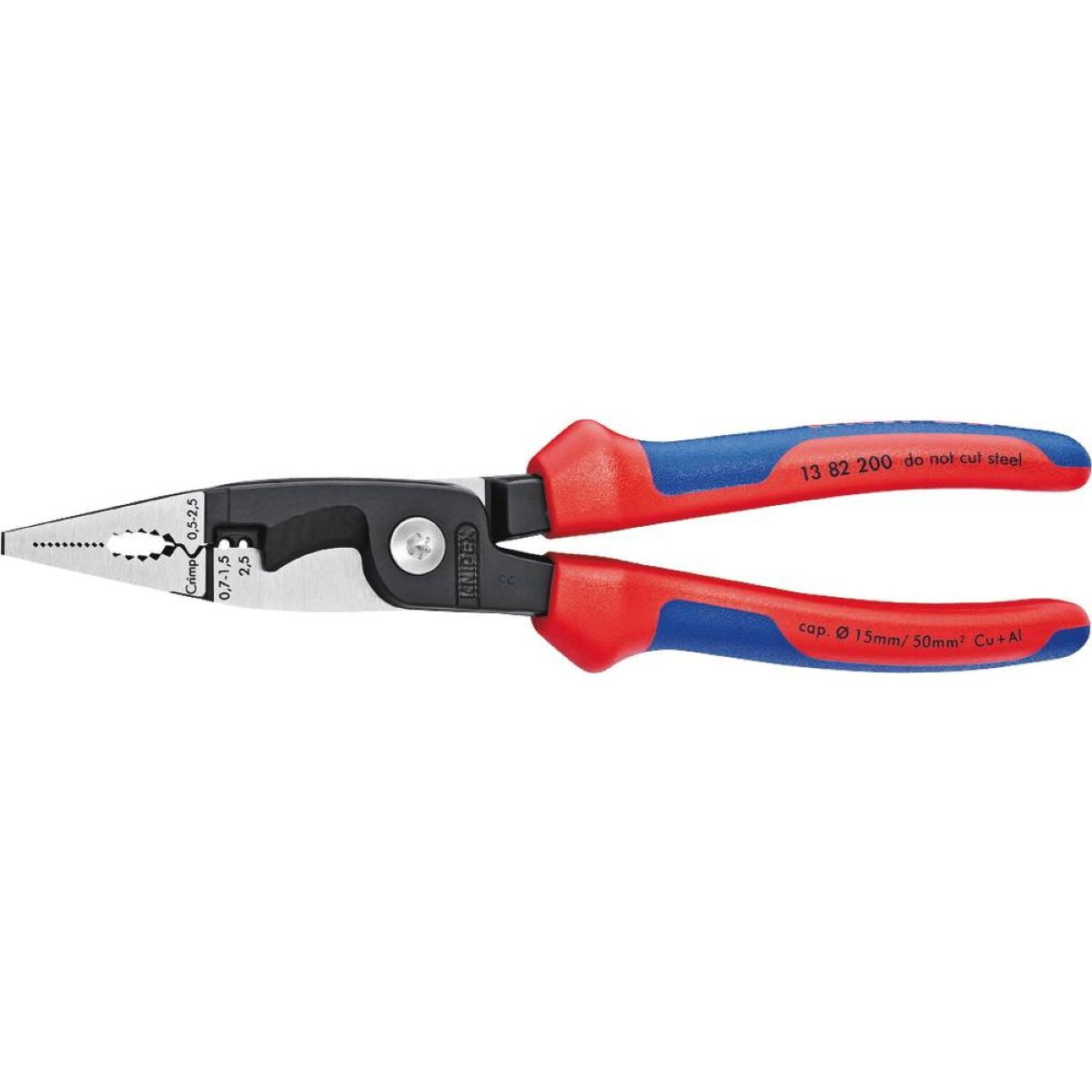 Pince multifonctions pour installation électrique, section 15 à 50 mm², longueur 200 mm, KNIPEX, 13 82 200