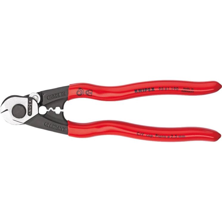 Coupe câble pour câble métalique mi-durs, capacité de coupe Ø7 mm, longueur 190 mm, KNIPEX, 95 61 190