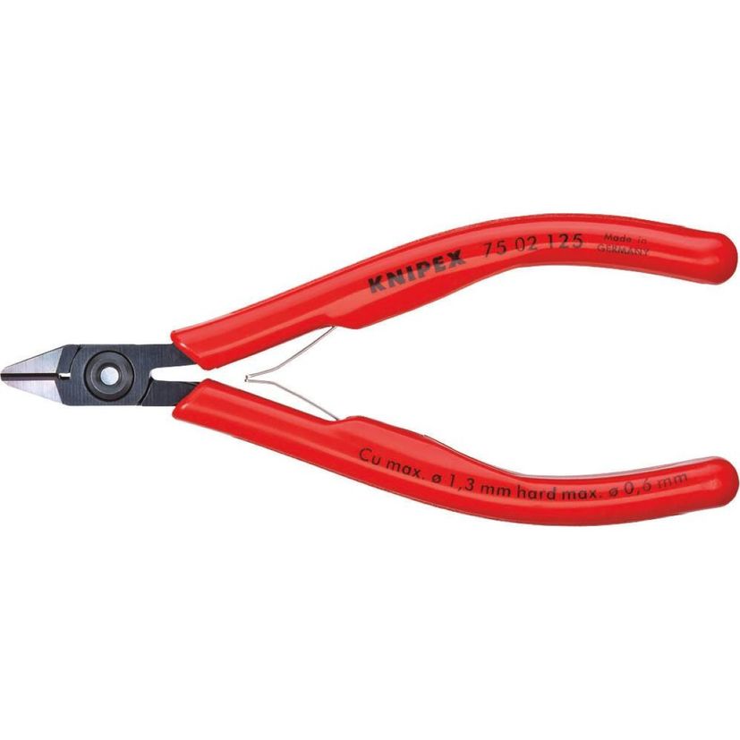 Pince coupante de côté pour l´électronique 125 mm, fils durs et doux, KNIPEX, 75 02 125 SB