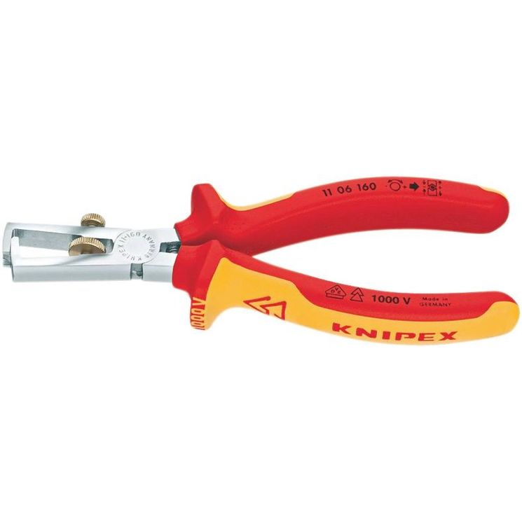 Pince à dénuder isolée 1000V VDE, capacité 10 mm², longueur 160 mm, KNIPEX, 11 06 160