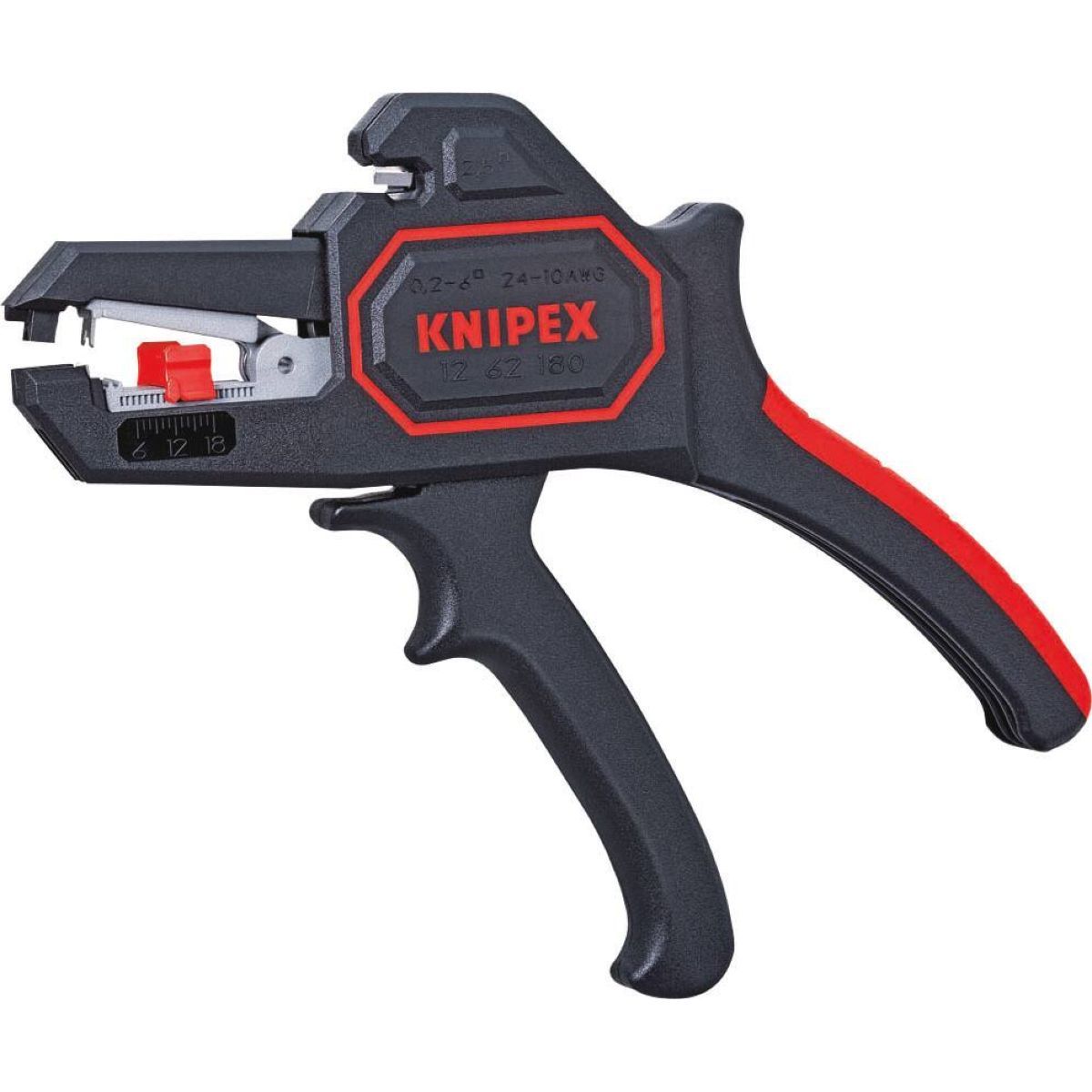 Pince à dénuder automatique, capacité de dénudage de 0,2 à 6 mm², 180 mm, KNIPEX, 12 62 180