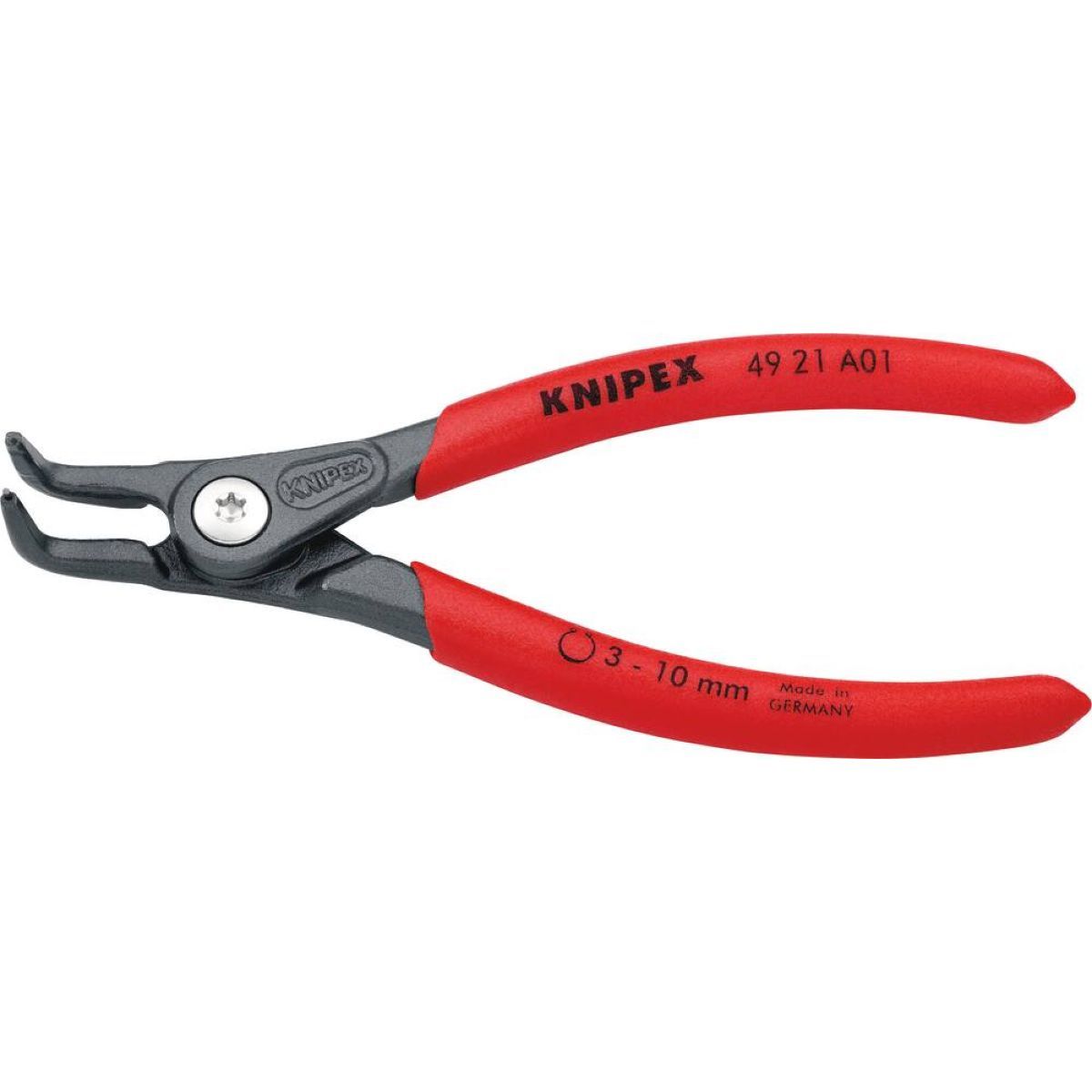 Pince de précision pointes coudées à 90° pour circlips extérieurs, Ø3-10 mm, longueur 125 mm, KNIPEX, 49 21 A01 SB