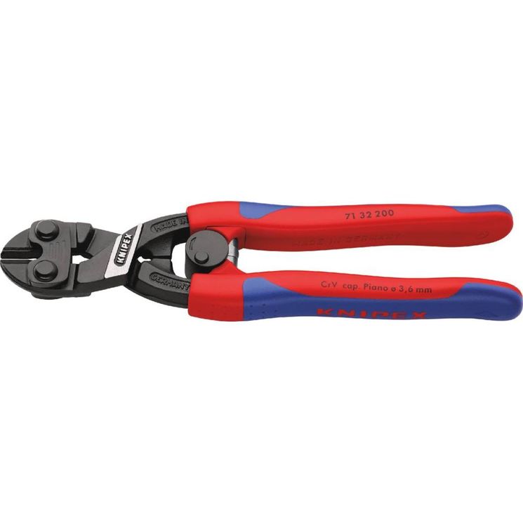 Coupe boulon compact gainée bi-matière Ø3,6 mm du fil corde à piano, longueur 200 mm, KNIPEX, 71 32 200