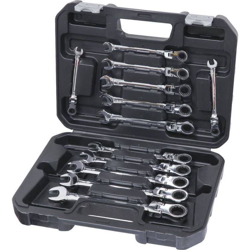 Coffret de 12 clés mixtes articulées à cliquet de Ø8 à 19 mm, 72 dents, DRAKKAR