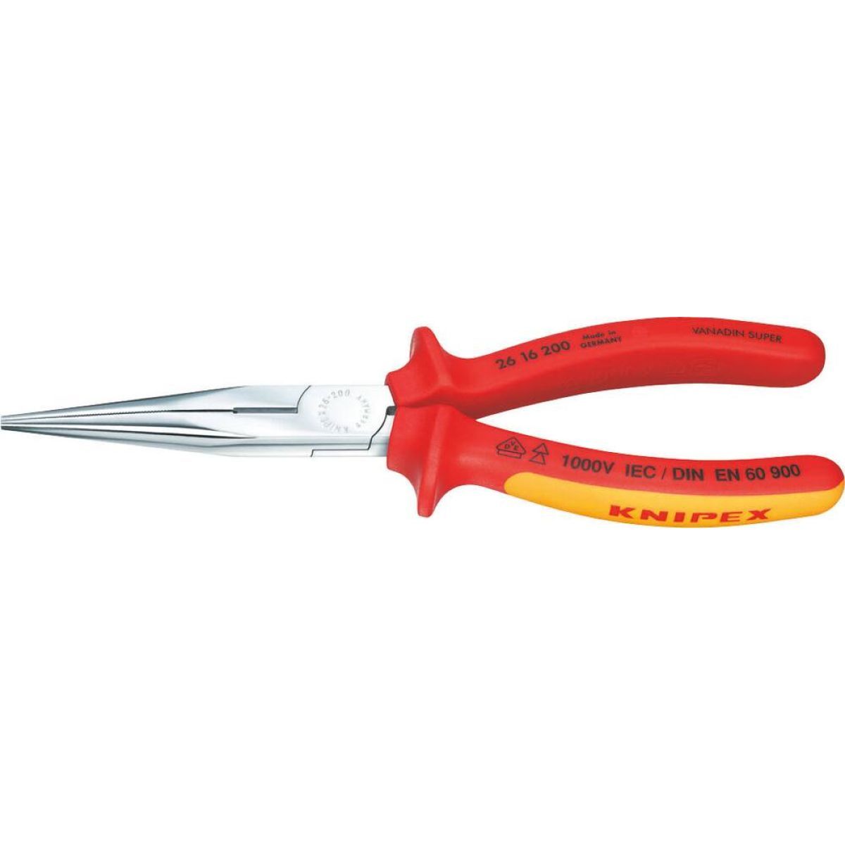 Pince demi-ronde avec tranchant isolée 1000V VDE 200 mm, longueur des mâchoires 73 mm, KNIPEX