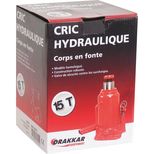 Cric bouteille hydraulique 15T, hauteur maxi 390 mm, corps en fonte, DRAKKAR