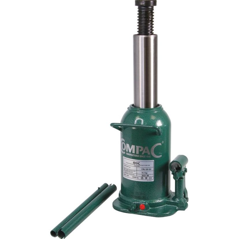 Cric bouteille hydraulique 20T, hauteur maxi 409 mm, corps en fonte, COMPAC