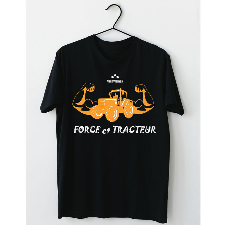 T-shirt noir coton FORCE & TRACTEUR Agripartner, taille XS