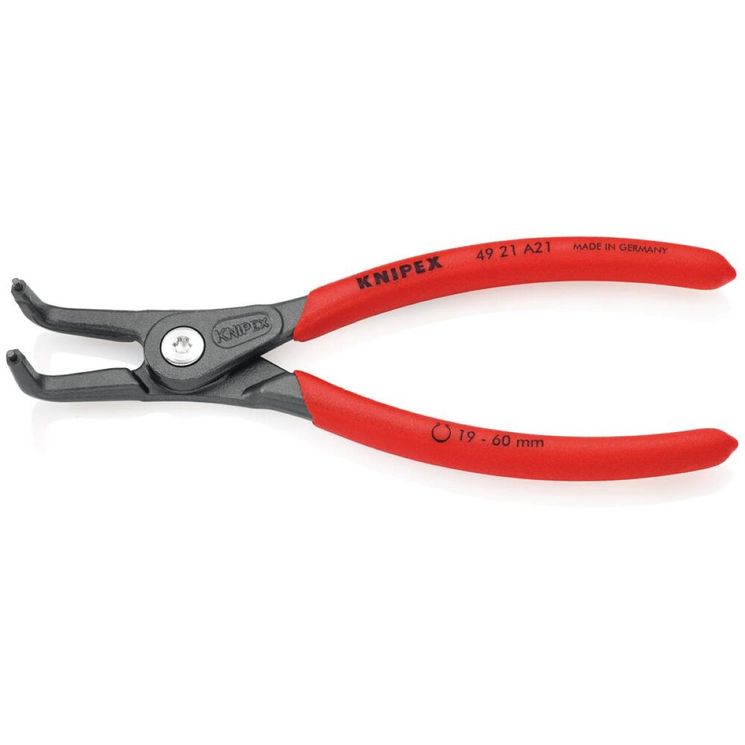 Pince de précision pointes coudées à 90° pour circlips extérieurs, Ø19-60 mm, longueur 165 mm, KNIPEX, 49 21 A21