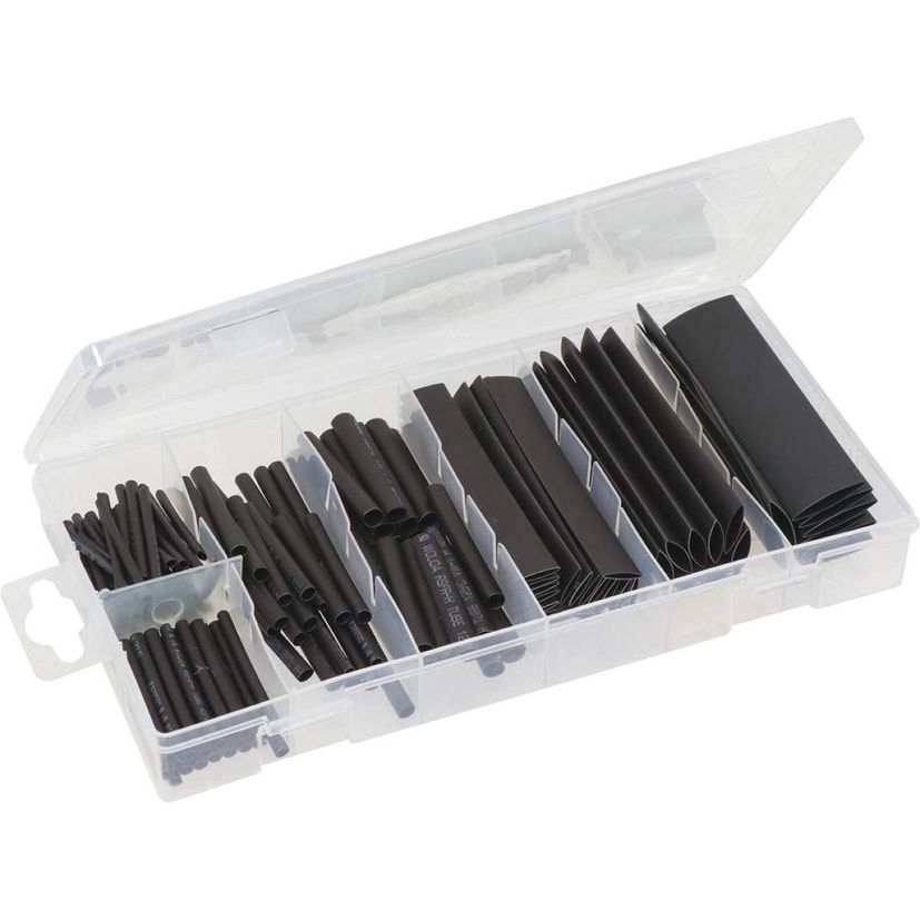 Assortiment de 127 manchons thermorétractables, noir, rétreint 2:1, SODELEC