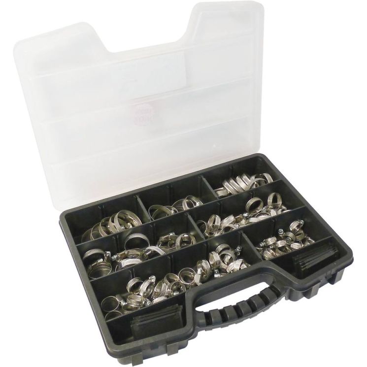 Boîte de 100 colliers à crémaillères assortis, de Ø8 à 32 mm, bande pleine de 9 mm, KLIPPER