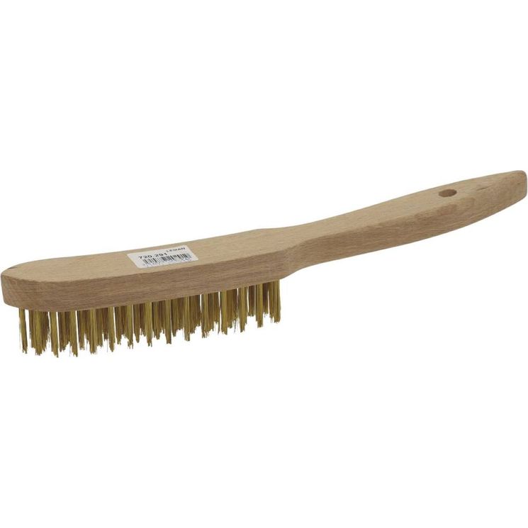 Brosse métalique, fil acier laitonné 0,30 mm, 4 rangs à manche, longueur 295 mm