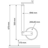 Roue jockey 150kg jante Acier tube Ø 48mm, course de 170mm