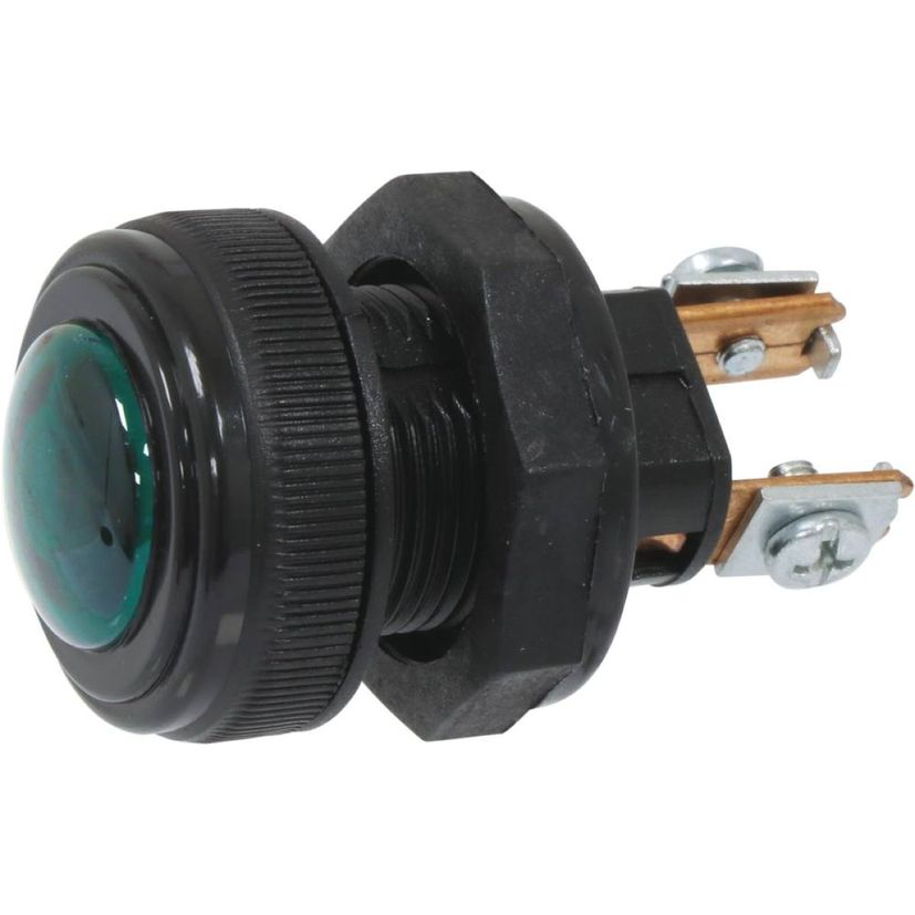 Voyant rond illuminé vert avec ampoule wedge 1,2W, 2 bornes, connexion à vis