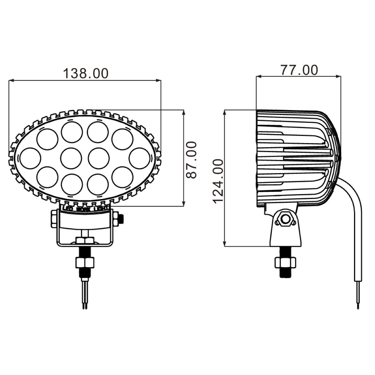 Phare de travail ovale 12 LED 36W, lumens 2400