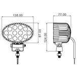 Phare de travail ovale 12 LED 36W, lumens 2400