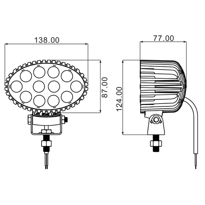 Phare de travail ovale 12 LED 36W, lumens 2400