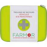 Trousse de secours "véhicule" 4/6 personnes, jaune fluorescent avec croix rétro-réfléchissante