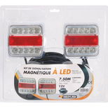 Kit de signalisation arrière LED magnétique, 2,50 mètres entre feux, câble 7,5m-5x0,5mm² avec fiche 13 plots, cabochon blanc