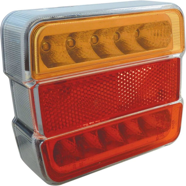 Feu arrière à LED 12V 105x100mm pré câblée, 4 fonctions, orange et rouge