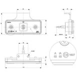 Feu de gabarit LED 12/24V rouge/blanc déporté incliné 175 mm, côté droit