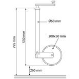 Roue jockey 500kg, jante acier 60mm, course de 265mm