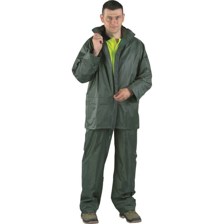 Vêtement de pluie (pantalon/veste) PE/PVC avec capuche 186 g/m² vert, taille XL