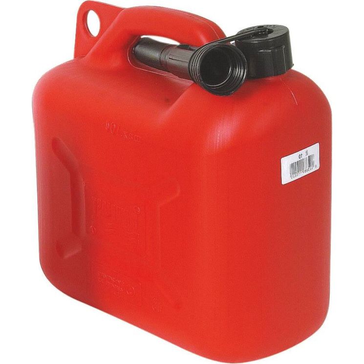 Jerrican plastique 10 litres avec bec verseur flexible, homologué carburant