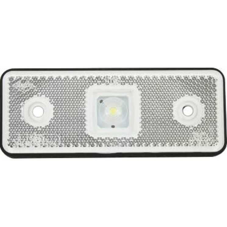 Feu de position à LED 12/24V blanc rectangulaire, catadioptre incorporé, 110x41x10 mm, entraxe 75 mm, à fixer