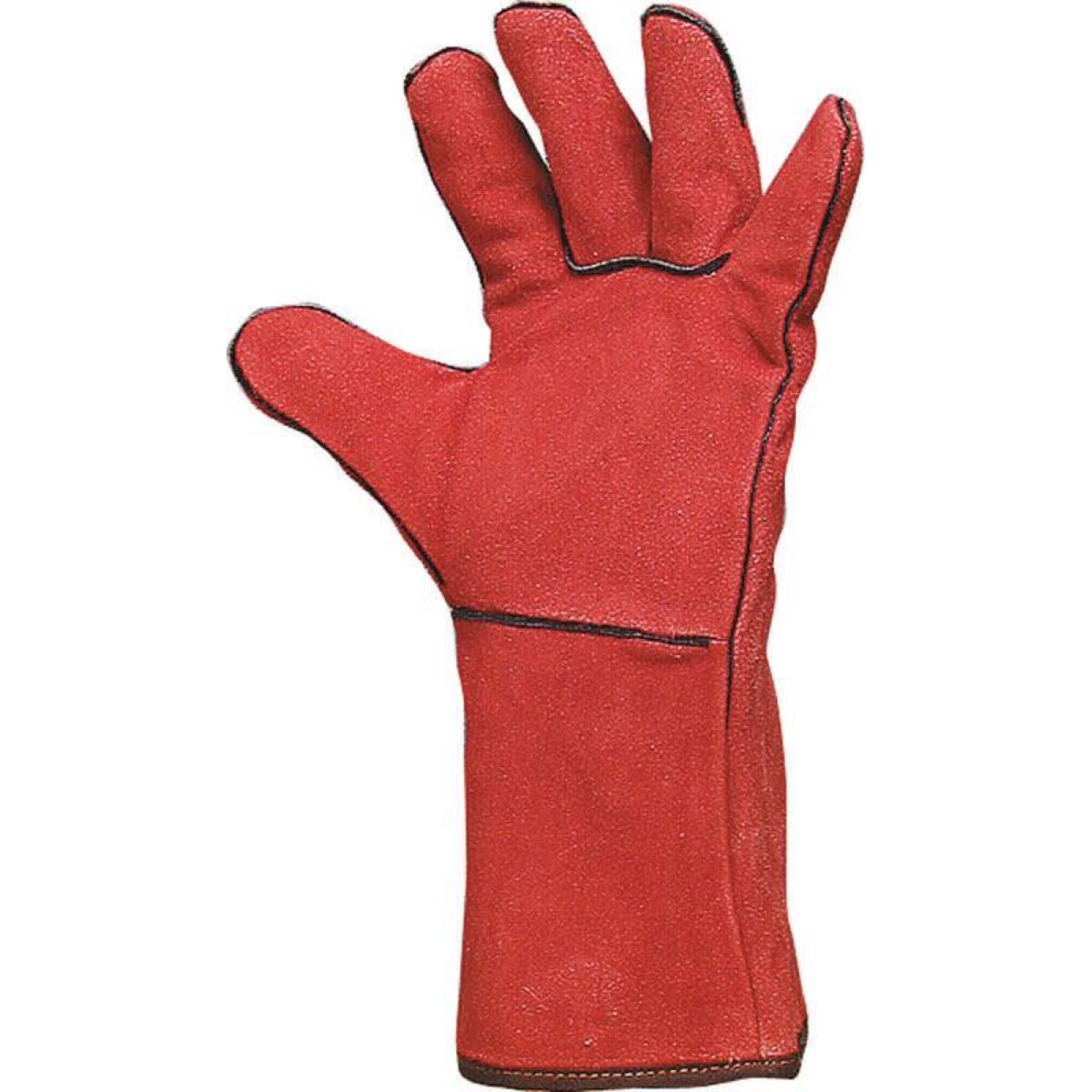 Paire de gants soudeur, anti-chaleur, cuir croûte de bovin - taille 10, rouge