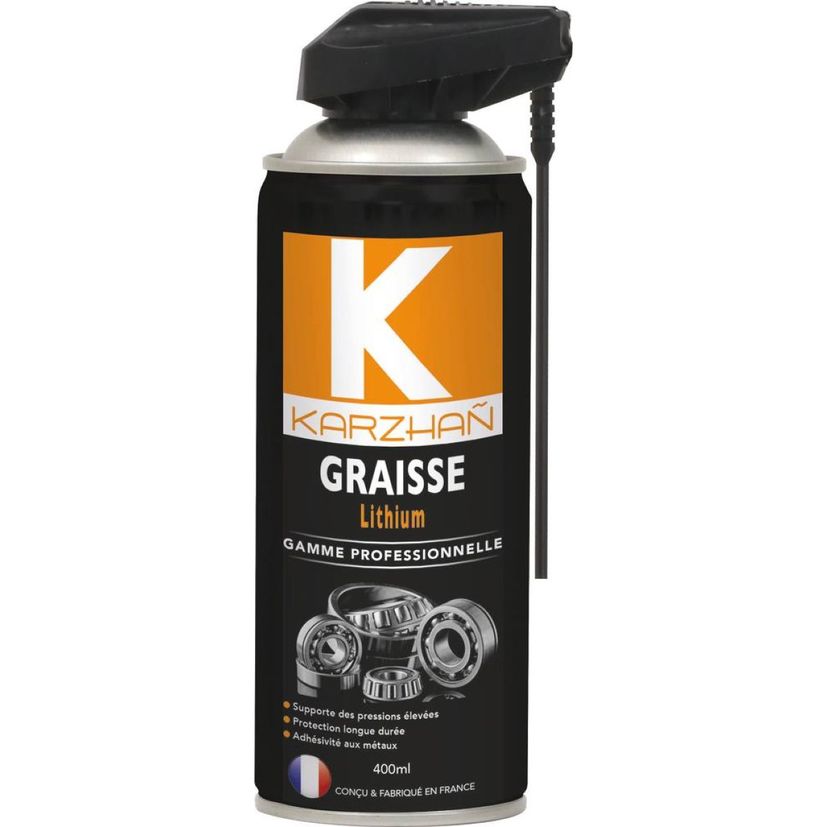 Graisse verte au lithium KARZHAÑ, épaississant organique, excellente adhérence aux pièces métalliques, longue durée, aérosol de 400 ml