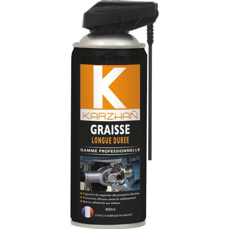 Graisse longue durée KARZHAÑ, supporte des pressions élevées, excellente adhésion aux métaux, aérosol 400 ml