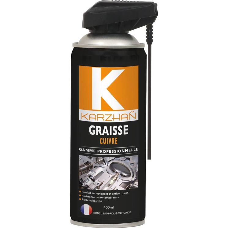 Graisse cuivre KARZHAÑ, anti-grippant et anticorrosion, résistance haute température, forte adhésivité, aérosol de 400 ml