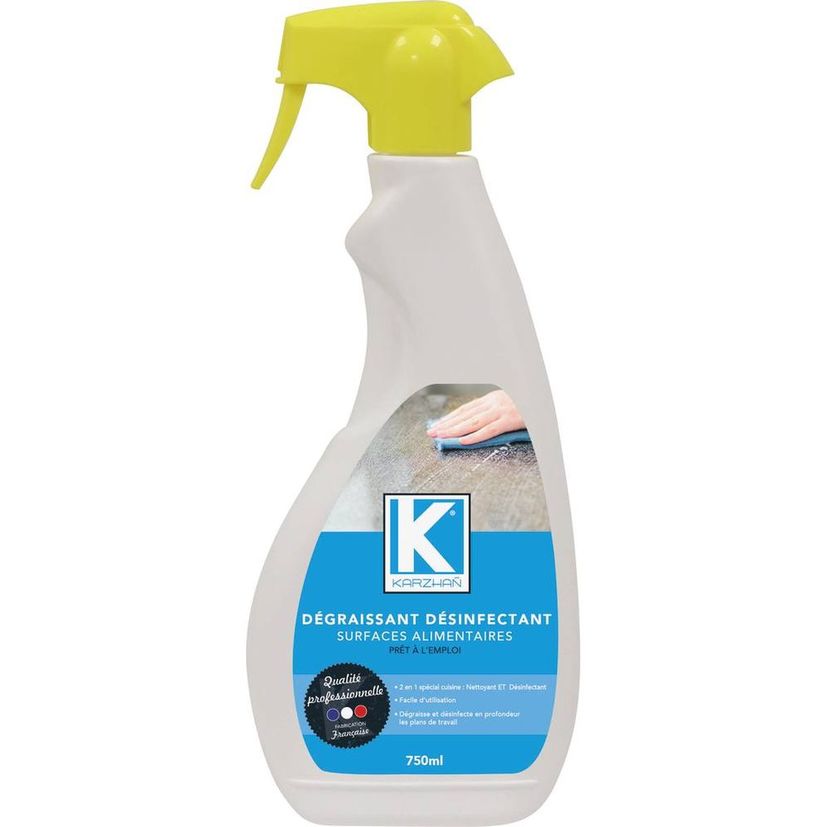 Désinfectant et dégraissant puissant pour surfaces alimentaires, flacon spray 750 ml, KARZHAN