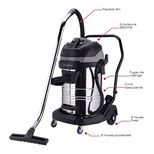 Aspirateur eaux et poussières cuve métallique 80L, 3600W, dépression 23kPa, SCHNEIDER