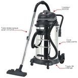 Aspirateur eaux et poussières cuve métallique 50L, 1200W, dépression 17,5kPa, SCHNEIDER