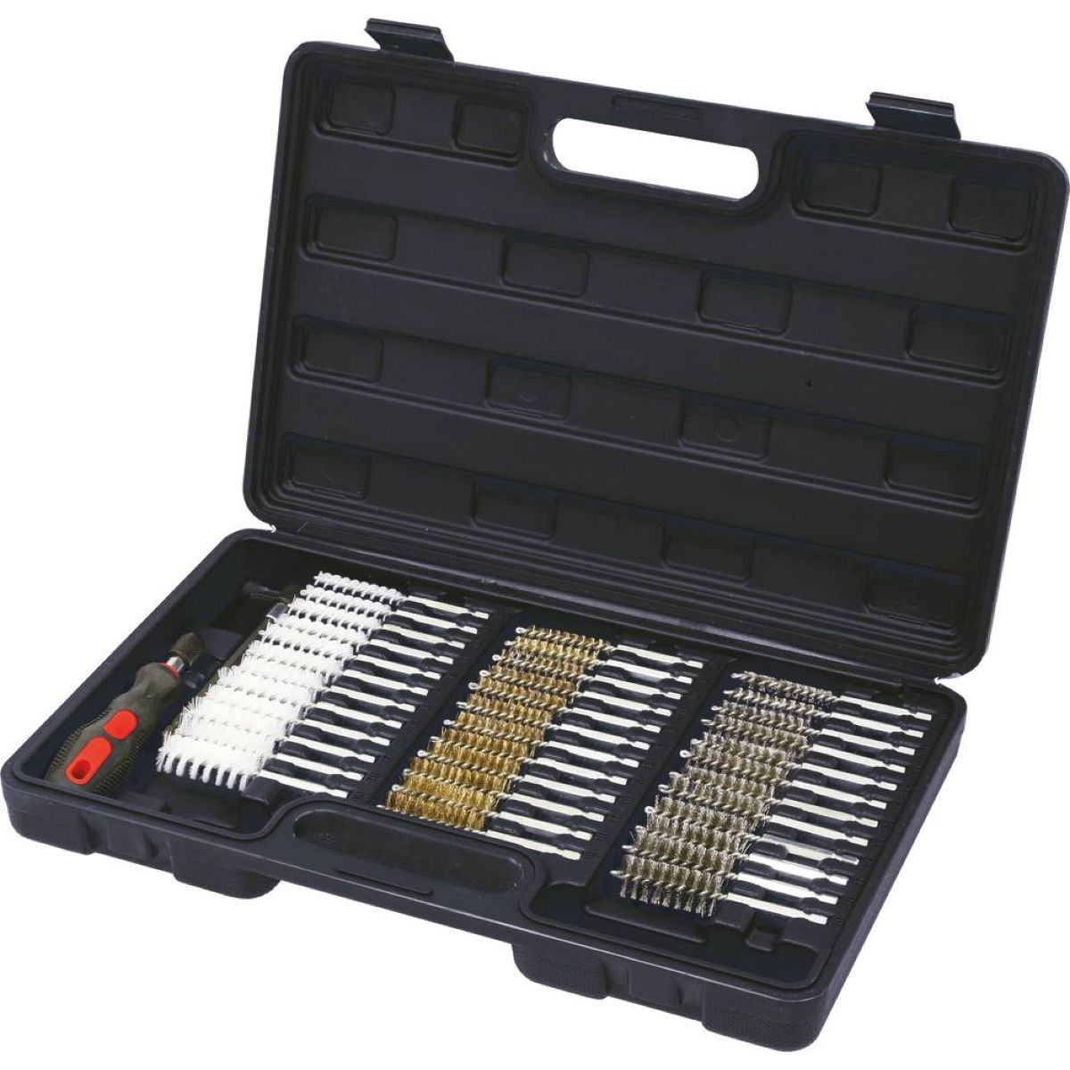 Coffret de 36 brosses inox - nylon - laiton, rallonge et poignée d'emmanchement hexagonale 1/4", DRAKKAR