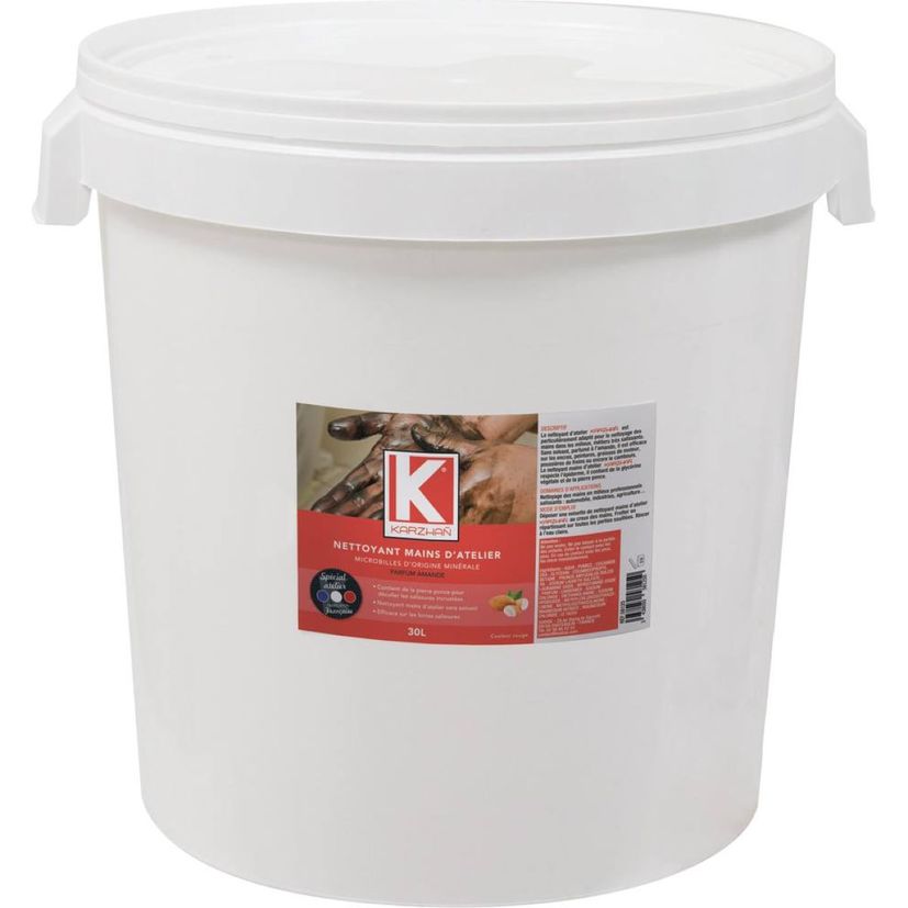 Nettoyant mains d'atelier rouge KARZHAN, parfum amande, seau de 30 litres