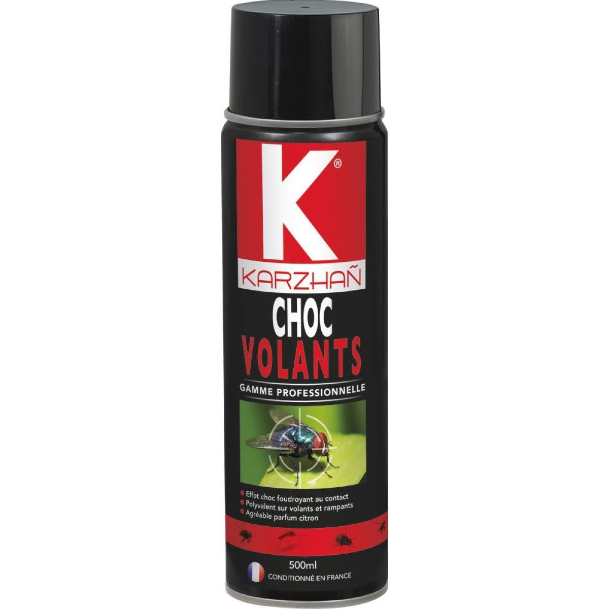 Insecticide CHOC VOLANTS KARZHAÑ polyvalent sur volants et rampants, effet choc foudroyant au contact, aérosol de 500 ml