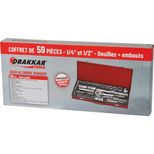 Coffret de douilles 1/4" et 1/2”, 59 pièces, acier chrome vanadium, DRAKKAR