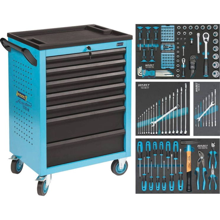 Servante d'atelier 7 tiroirs composée de 147 outils, modules mousses, 178N-7/147, HAZET