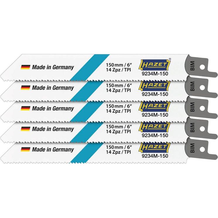 Lot de 5 lames de scie sabre acier metaux non ferreux, 9234M-150/5, HAZET