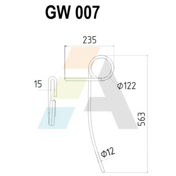 Peigne simple griffe 12 mm, pour déchaumeur à disques AGRO MASZ APS, BTC, BT00168, pièce interchangeable