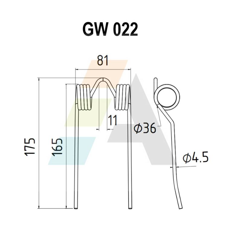 Dent pick-up 175mm, fil 4,5mm, pour presse à balles RIVIERRE-CASALIS, 201558, pièce interchangeable