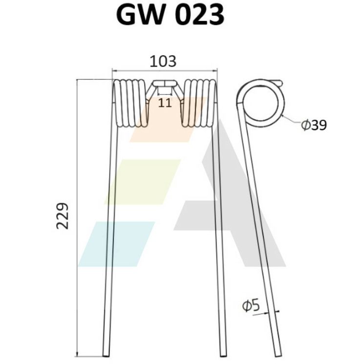 Dent pick-up 229mm, fil 5mm, pour presse à balles RIVIERRE-CASALIS, NR801D, pièce interchangeable