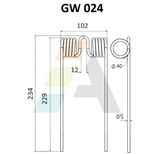 Dent pick-up 234mm, fil 5mm, pour presse à balles RIVIERRE-CASALIS, 2728, pièce interchangeable